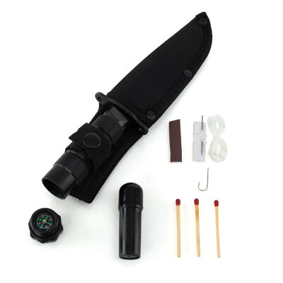 8.5" RTEK Black Survival Knife with Compass & Kit, , large